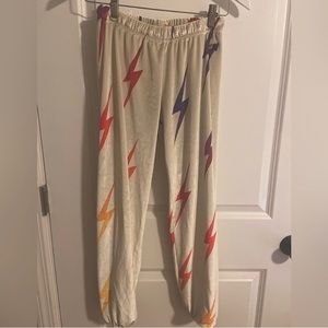 AVIATOR NATION - WOMEN’S VELVET BOLT REPEAT SWEATPANTS - VINTAGE WHITE